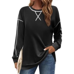 imageZeagoo Womens Tops Long Sleeve Lightweight Shirts 2025 Spring Fashion Trendy Tops Crewneck Casual SweatshirtBlack