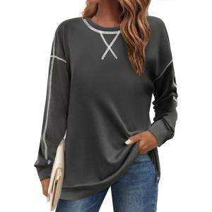 imageZeagoo Womens Tops Long Sleeve Lightweight Shirts 2025 Spring Fashion Trendy Tops Crewneck Casual SweatshirtDark Grey