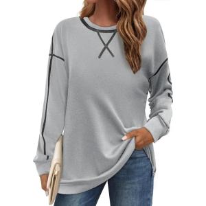 imageZeagoo Womens Tops Long Sleeve Lightweight Shirts 2025 Spring Fashion Trendy Tops Crewneck Casual SweatshirtGrey