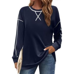 imageZeagoo Womens Tops Long Sleeve Lightweight Shirts 2025 Spring Fashion Trendy Tops Crewneck Casual SweatshirtNavy Blue