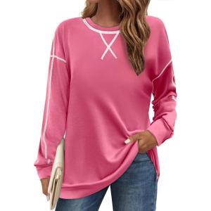 imageZeagoo Womens Tops Long Sleeve Lightweight Shirts 2025 Spring Fashion Trendy Tops Crewneck Casual SweatshirtRose Red