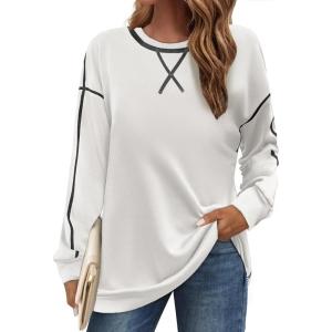 imageZeagoo Womens Tops Long Sleeve Lightweight Shirts 2025 Spring Fashion Trendy Tops Crewneck Casual SweatshirtWhite