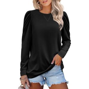 imageZeagoo Womens Tops Puff Sleeve Shirts Blouses for Women 2025 Fall Tunic Top Dressy Pullover Work Business Casual OutfitsA01black
