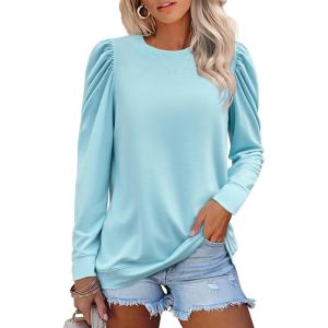 imageZeagoo Womens Tops Puff Sleeve Shirts Blouses for Women 2025 Fall Tunic Top Dressy Pullover Work Business Casual OutfitsA03  Sky Blue