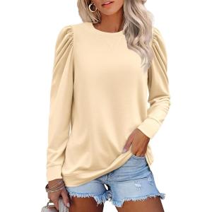 imageZeagoo Womens Tops Puff Sleeve Shirts Blouses for Women 2025 Fall Tunic Top Dressy Pullover Work Business Casual OutfitsBeige