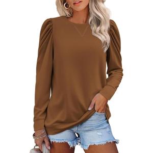imageZeagoo Womens Tops Puff Sleeve Shirts Blouses for Women 2025 Fall Tunic Top Dressy Pullover Work Business Casual OutfitsBrown