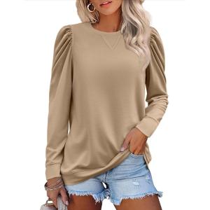 imageZeagoo Womens Tops Puff Sleeve Shirts Blouses for Women 2025 Fall Tunic Top Dressy Pullover Work Business Casual OutfitsLight Brown