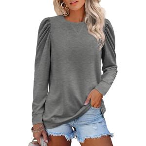 imageZeagoo Womens Tops Puff Sleeve Shirts Blouses for Women 2025 Fall Tunic Top Dressy Pullover Work Business Casual OutfitsLight Grey