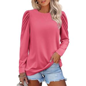 imageZeagoo Womens Tops Puff Sleeve Shirts Blouses for Women 2025 Fall Tunic Top Dressy Pullover Work Business Casual OutfitsRose Red