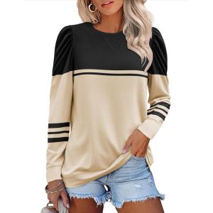 imageZeagoo Womens Tops Puff Sleeve Shirts Blouses for Women 2025 Fall Tunic Top Dressy Pullover Work Business Casual OutfitsStripe1