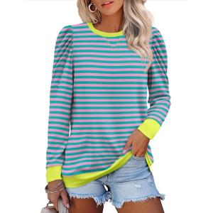 imageZeagoo Womens Tops Puff Sleeve Shirts Blouses for Women 2025 Fall Tunic Top Dressy Pullover Work Business Casual OutfitsStripe2