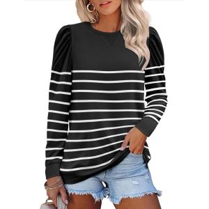 imageZeagoo Womens Tops Puff Sleeve Shirts Blouses for Women 2025 Fall Tunic Top Dressy Pullover Work Business Casual OutfitsStripe4