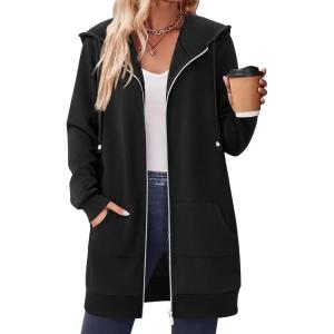 imageZeagoo Womens Zip Up Hoodies Long Sleeve Fall Lightweight Hooded Sweatshirt Oversized Fleece Jacket With PocketsAblack