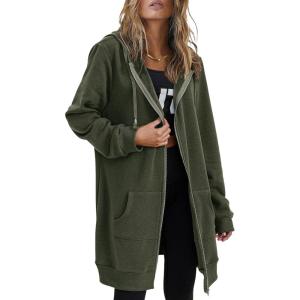 imageZeagoo Womens Zip Up Hoodies Long Sleeve Fall Lightweight Hooded Sweatshirt Oversized Fleece Jacket With PocketsArmy Green