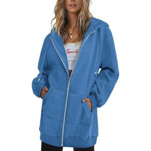 imageZeagoo Womens Zip Up Hoodies Long Sleeve Fall Lightweight Hooded Sweatshirt Oversized Fleece Jacket With PocketsBlue
