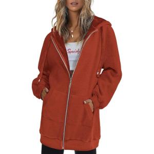 imageZeagoo Womens Zip Up Hoodies Long Sleeve Fall Lightweight Hooded Sweatshirt Oversized Fleece Jacket With PocketsCaramel