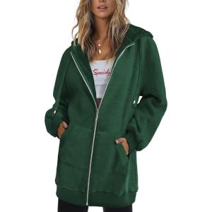 imageZeagoo Womens Zip Up Hoodies Long Sleeve Fall Lightweight Hooded Sweatshirt Oversized Fleece Jacket With PocketsDark Green