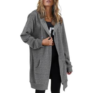 imageZeagoo Womens Zip Up Hoodies Long Sleeve Fall Lightweight Hooded Sweatshirt Oversized Fleece Jacket With PocketsDark Grey