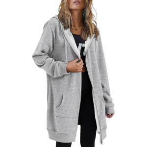 imageZeagoo Womens Zip Up Hoodies Long Sleeve Fall Lightweight Hooded Sweatshirt Oversized Fleece Jacket With PocketsGrey
