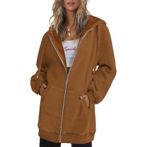 imageZeagoo Womens Zip Up Hoodies Long Sleeve Fall Lightweight Hooded Sweatshirt Oversized Fleece Jacket With PocketsLight Brown