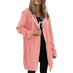 imageZeagoo Womens Zip Up Hoodies Long Sleeve Fall Lightweight Hooded Sweatshirt Oversized Fleece Jacket With PocketsPink