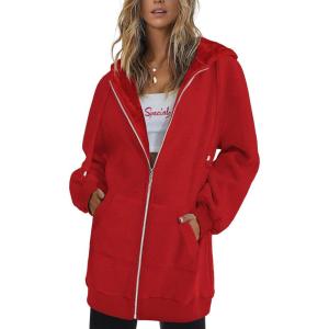 imageZeagoo Womens Zip Up Hoodies Long Sleeve Fall Lightweight Hooded Sweatshirt Oversized Fleece Jacket With PocketsRed