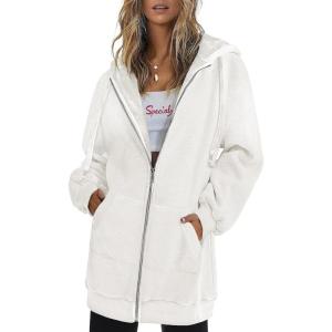 imageZeagoo Womens Zip Up Hoodies Long Sleeve Fall Lightweight Hooded Sweatshirt Oversized Fleece Jacket With PocketsWhite
