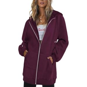 imageZeagoo Womens Zip Up Hoodies Long Sleeve Fall Lightweight Hooded Sweatshirt Oversized Fleece Jacket With PocketsWine Red