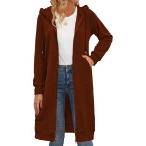 imageZeagoo Womens Zip Up Hoodies Oversized Fleece Long Tunic Sweatshirts Casual Long Sleeve 2025 Fall Hoodie Jacket CoatBrown