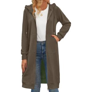 imageZeagoo Womens Zip Up Hoodies Oversized Fleece Long Tunic Sweatshirts Casual Long Sleeve 2025 Fall Hoodie Jacket CoatCoffeegrey