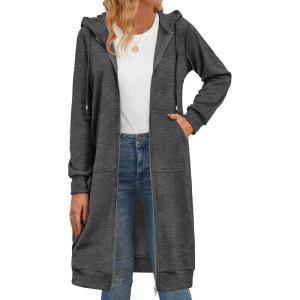 imageZeagoo Womens Zip Up Hoodies Oversized Fleece Long Tunic Sweatshirts Casual Long Sleeve 2025 Fall Hoodie Jacket CoatDark Grey