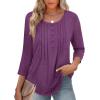 imageZeagoo 34 Length Sleeve Womens Tops Round Neck Casual Summer Tunic Tops Basic Tees Blouses Dressy TShirts Pleated ShirtsPurple