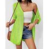 imageZeagoo Lightweight Summer Cardigan for Women Short Sleeve V Neck Crochet Kimonos Loose Open Front Hollow Out Cover UpsNeon Green