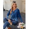 imageZeagoo Long Sleeve Shirts for Women Casual V Neck Fall Tops Dressy Summer Work Blouses ClothesFloral Blue