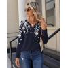 imageZeagoo Long Sleeve Shirts for Women Casual V Neck Fall Tops Dressy Summer Work Blouses ClothesFloral Navy
