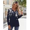 imageZeagoo Long Sleeve Shirts for Women Casual V Neck Fall Tops Dressy Summer Work Blouses ClothesFloral Navy
