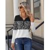 imageZeagoo Long Sleeve Shirts for Women Casual V Neck Fall Tops Dressy Summer Work Blouses ClothesLeopard Patchwork