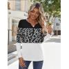 imageZeagoo Long Sleeve Shirts for Women Casual V Neck Fall Tops Dressy Summer Work Blouses ClothesLeopard Patchwork