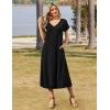 imageZeagoo Women Summer Floral Dress Short Sleeve Beach Dress with Pockets Casual VNeck Split Long TShirt Dress Travel VacationBlack