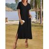imageZeagoo Women Summer Floral Dress Short Sleeve Beach Dress with Pockets Casual VNeck Split Long TShirt Dress Travel VacationBlack