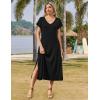 imageZeagoo Women Summer Floral Dress Short Sleeve Beach Dress with Pockets Casual VNeck Split Long TShirt Dress Travel VacationBlack