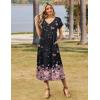 imageZeagoo Women Summer Floral Dress Short Sleeve Beach Dress with Pockets Casual VNeck Split Long TShirt Dress Travel VacationBlack Pink Floral