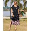 imageZeagoo Women Summer Floral Dress Short Sleeve Beach Dress with Pockets Casual VNeck Split Long TShirt Dress Travel VacationBlack Pink Floral
