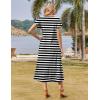 imageZeagoo Women Summer Floral Dress Short Sleeve Beach Dress with Pockets Casual VNeck Split Long TShirt Dress Travel VacationBlack White Stripe
