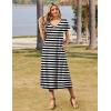 imageZeagoo Women Summer Floral Dress Short Sleeve Beach Dress with Pockets Casual VNeck Split Long TShirt Dress Travel VacationBlack White Stripe