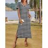 imageZeagoo Women Summer Floral Dress Short Sleeve Beach Dress with Pockets Casual VNeck Split Long TShirt Dress Travel VacationBlack White Stripe