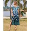 imageZeagoo Women Summer Floral Dress Short Sleeve Beach Dress with Pockets Casual VNeck Split Long TShirt Dress Travel VacationBlue Ethnic Pattern