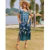 imageZeagoo Women Summer Floral Dress Short Sleeve Beach Dress with Pockets Casual VNeck Split Long TShirt Dress Travel VacationBlue Ethnic Pattern