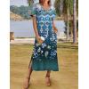 imageZeagoo Women Summer Floral Dress Short Sleeve Beach Dress with Pockets Casual VNeck Split Long TShirt Dress Travel VacationBlue Ethnic Pattern