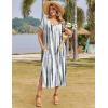 imageZeagoo Women Summer Floral Dress Short Sleeve Beach Dress with Pockets Casual VNeck Split Long TShirt Dress Travel VacationBlue White Tie Dye